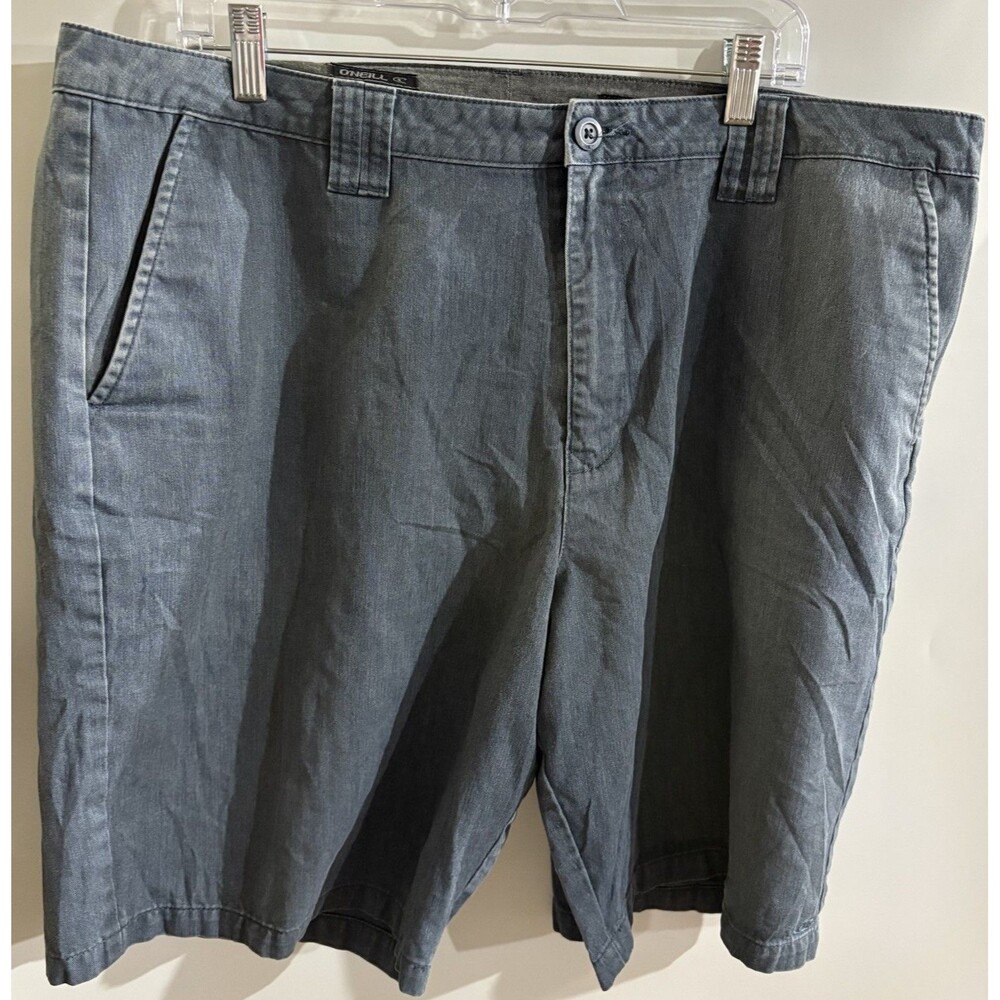 O'Neill Men's Blue Cotton Chino Shorts Flat Front Slash Pockets Button 40